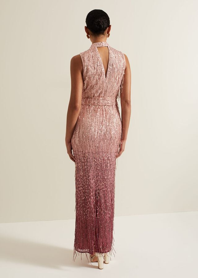 Pink Phase Eight Becka Fringe Sequin Dress | 3276GEASU