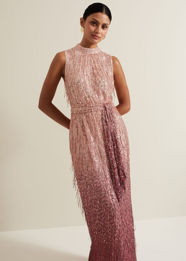 Pink Phase Eight Becka Fringe Sequin Dress | 3276GEASU