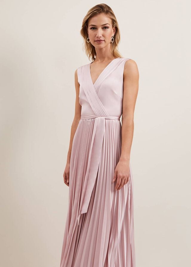 Pink Phase Eight Bonnie Pleated Wrap Satin Dress | 0295FBYCN