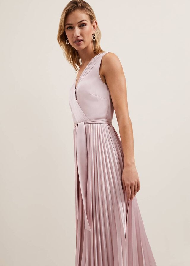 Pink Phase Eight Bonnie Pleated Wrap Satin Dress | 0295FBYCN