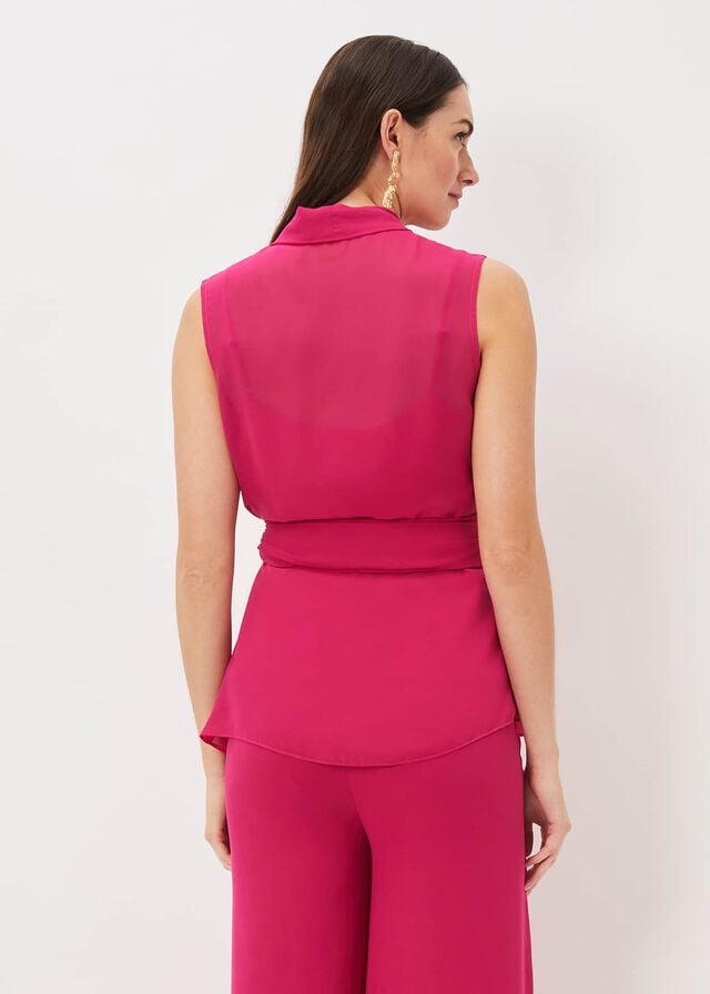 Pink Phase Eight Florentine Sleeveless Wrap Shirts | 0731FZRED