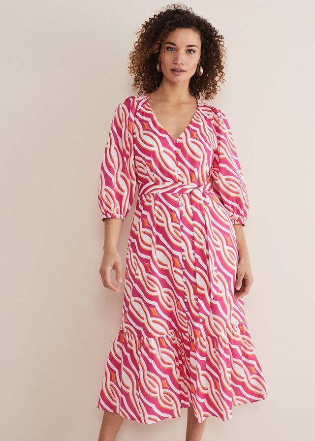Pink Phase Eight Georgie Cotton Geo Dress | 1372WMZAN