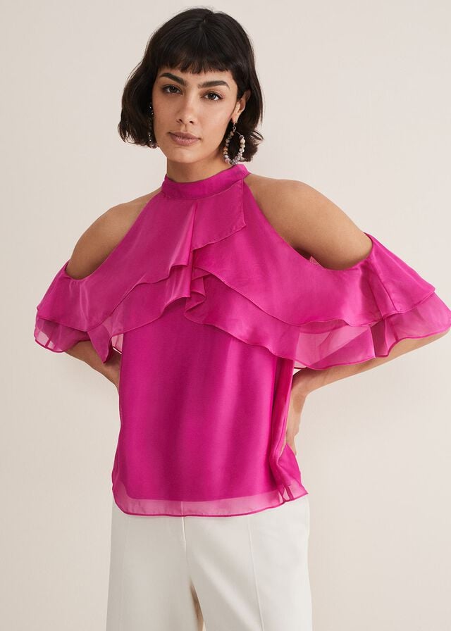 Pink Phase Eight Heather Ruffle Shirts | 1479CUBSQ
