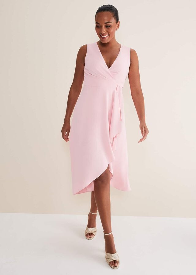 Pink Phase Eight Julissa Sleeveless Ruffle Wrap Dress | 0489PLRBY
