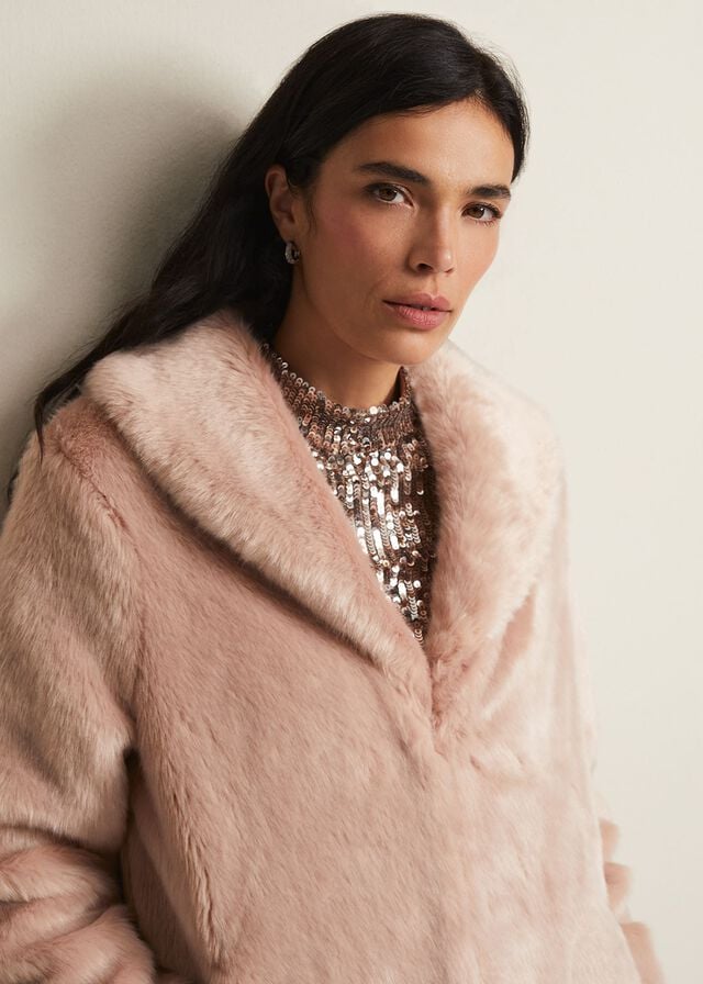 Pink Phase Eight Meg Faux Fur Coats | 6829DYTMX