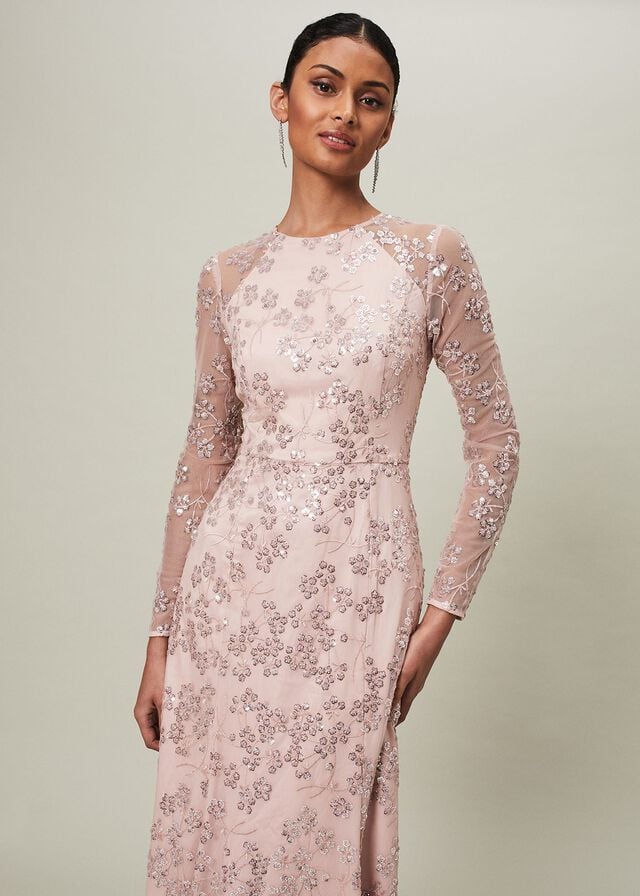Pink Phase Eight Natalya Sequin Floral Dress | 4923UXTEK