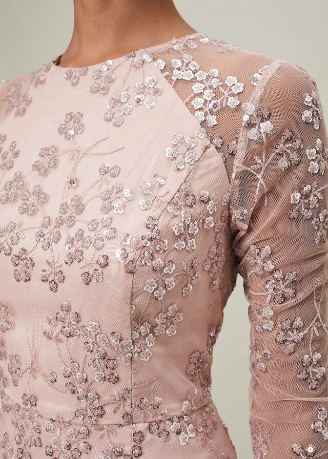 Pink Phase Eight Natalya Sequin Floral Dress | 4923UXTEK