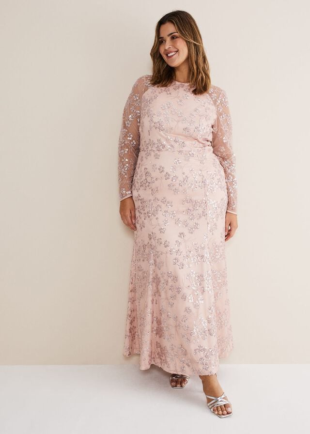 Pink Phase Eight Natalya Sequin Floral Dress | 4923UXTEK