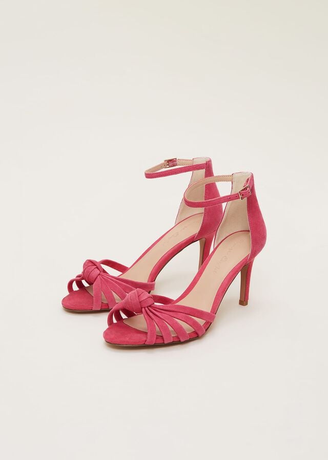 Pink Phase Eight Pink Suede Open Toe Heels | 7938SAUGN