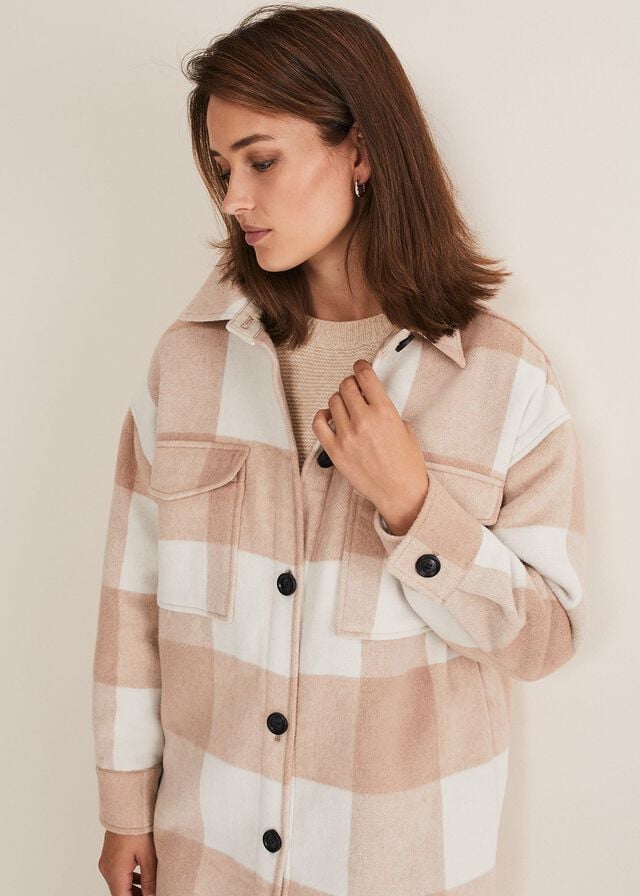 Pink / Cream Phase Eight Carla Checked Shacket Coats | 3507UWRFM