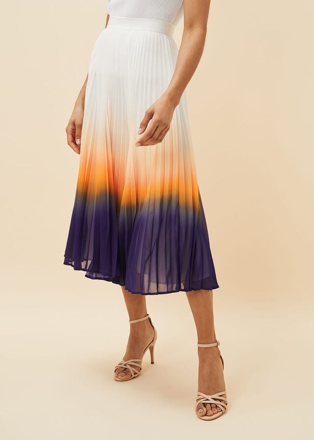 Purple / Cream Phase Eight Raya Pleated Dip Dye Skirts | 8974DHNKO