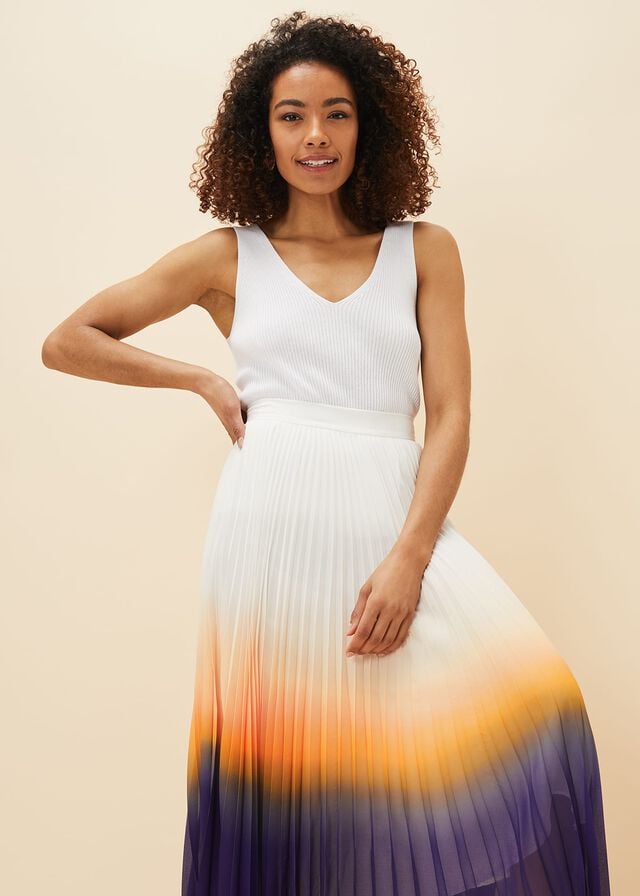Purple / Cream Phase Eight Raya Pleated Dip Dye Skirts | 8974DHNKO