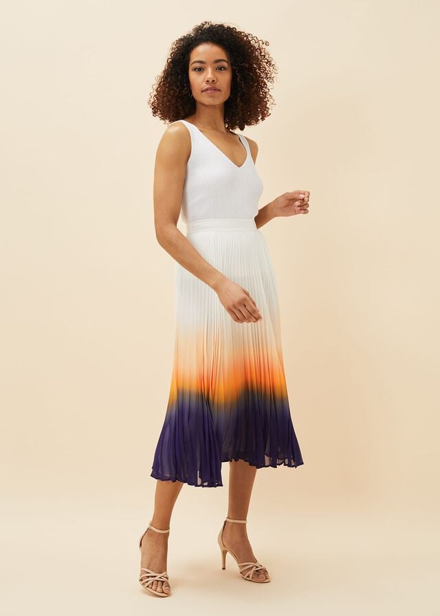 Purple / Cream Phase Eight Raya Pleated Dip Dye Skirts | 8974DHNKO