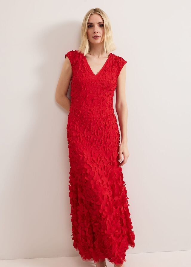 Red Phase Eight Charlene Ruffle Dress | 7234UJINY