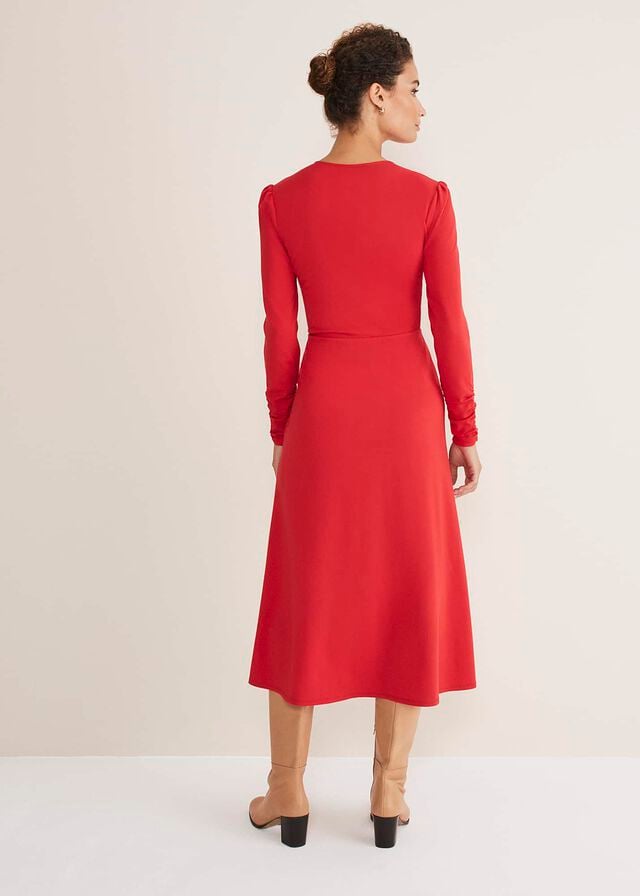 Red Phase Eight Irisa Zip Ruched Dress | 6315PTNIV
