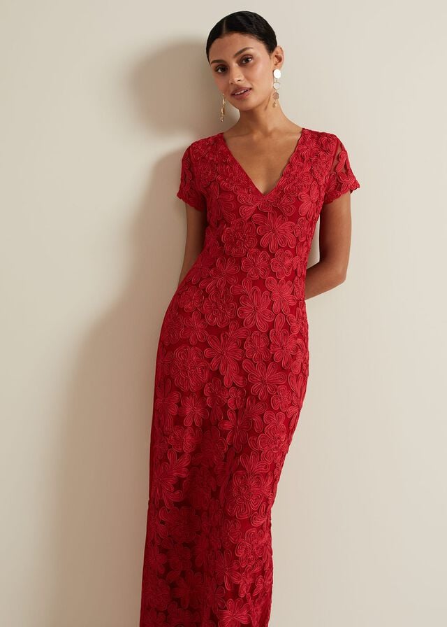 Red Phase Eight Janice Red Tapework Dress | 8370BKODP