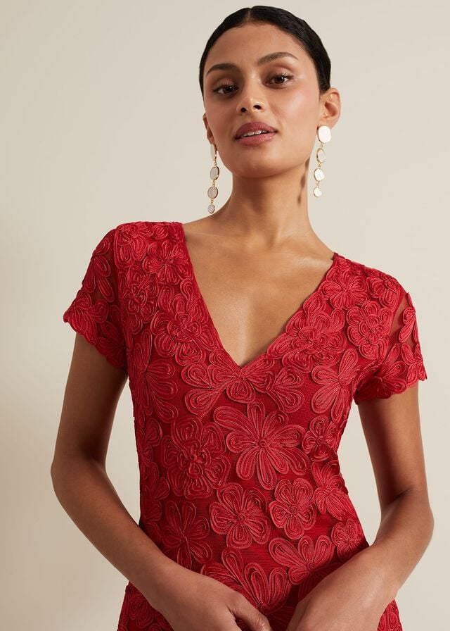 Red Phase Eight Janice Red Tapework Dress | 8370BKODP
