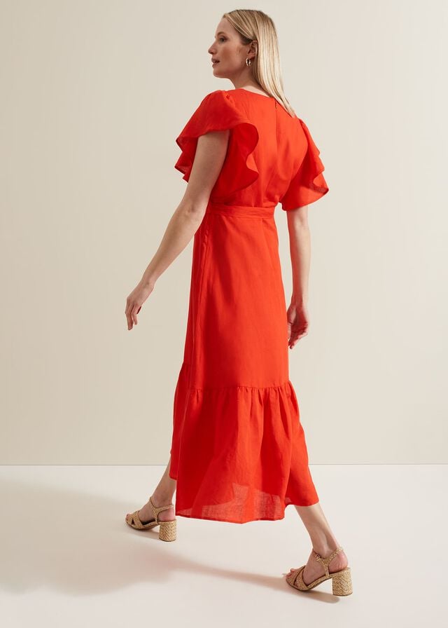 Red Phase Eight Morgan Red Linen Dress | 7025IJSBR