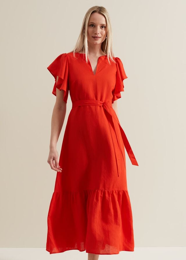 Red Phase Eight Morgan Red Linen Dress | 7025IJSBR