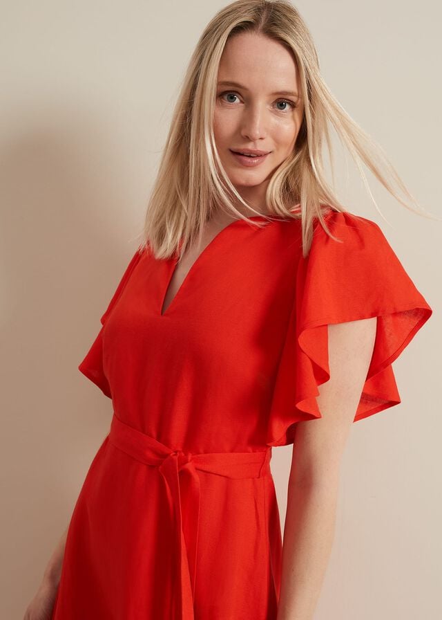 Red Phase Eight Morgan Red Linen Dress | 7025IJSBR