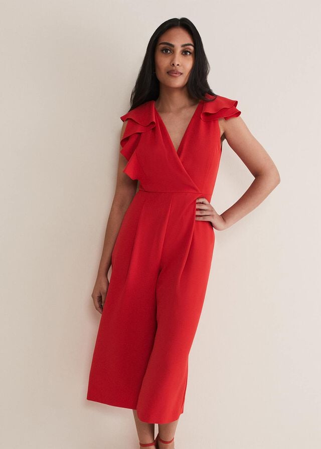 Red Phase Eight Petite Nicky Ruffle Jumpsuit | 7486YPGXK