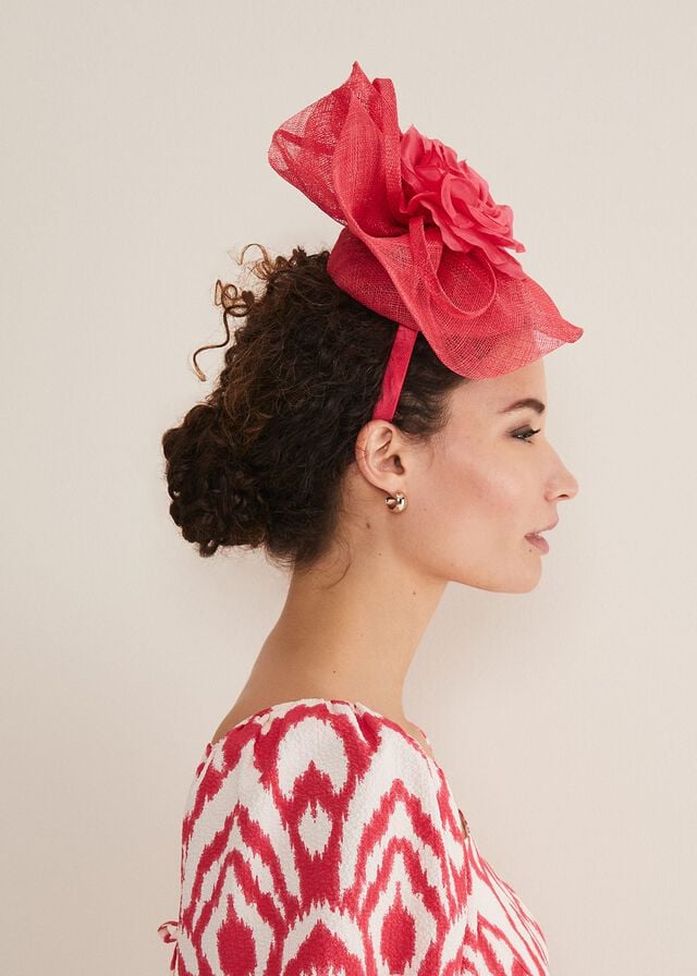 Red Phase Eight Pink Flower Pillbox Fascinator Hats | 7489RDOFQ