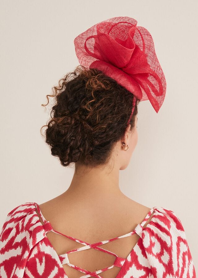 Red Phase Eight Pink Flower Pillbox Fascinator Hats | 7489RDOFQ