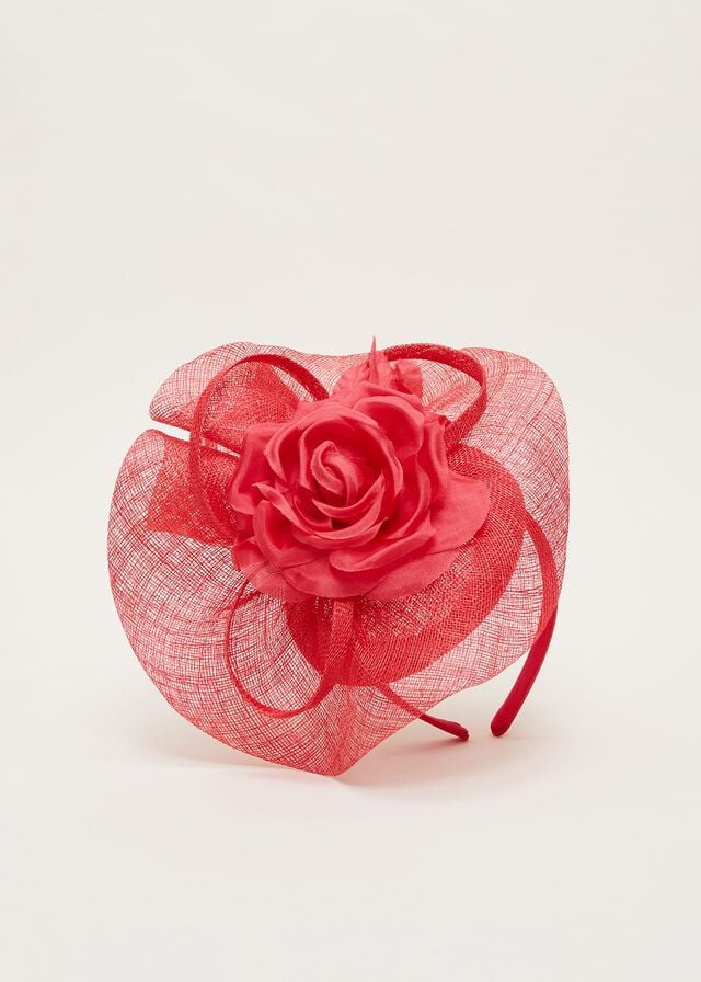 Red Phase Eight Pink Flower Pillbox Fascinator Hats | 7489RDOFQ