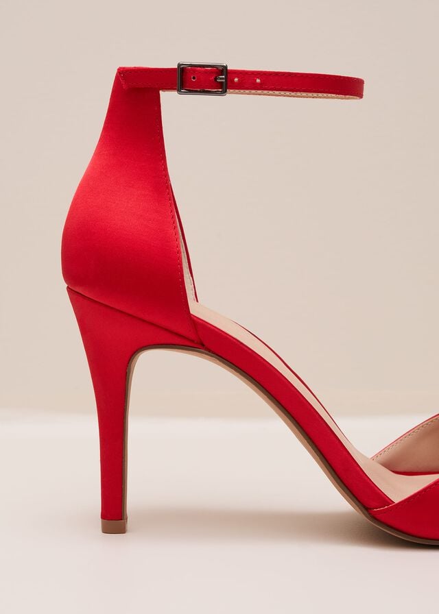 Red Phase Eight Red Satin Corsage Flower Heels | 1245UZKGP