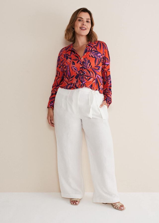 Red Phase Eight Shareen Leaf Print T Shirts | 1639MNJTK