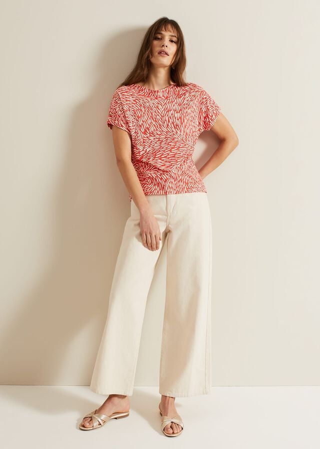 Red Phase Eight Suzie Button Detail Printed T Shirts | 4793XFGPY