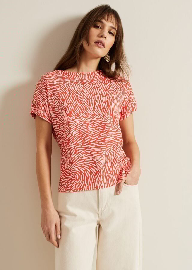 Red Phase Eight Suzie Button Detail Printed T Shirts | 4793XFGPY