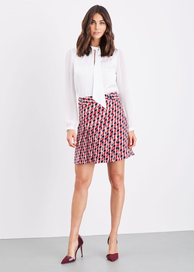 Red / Multicolor Phase Eight Mindy Chevron Print Pleated Skirts | 6475QCSUB