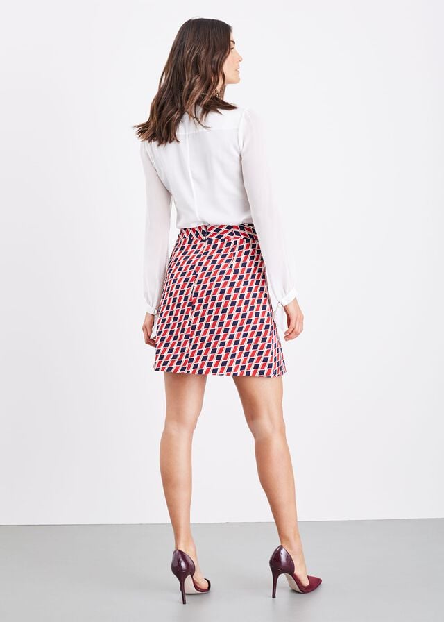 Red / Multicolor Phase Eight Mindy Chevron Print Pleated Skirts | 6475QCSUB