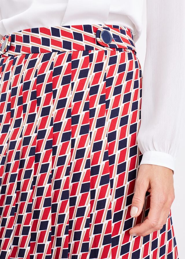 Red / Multicolor Phase Eight Mindy Chevron Print Pleated Skirts | 6475QCSUB