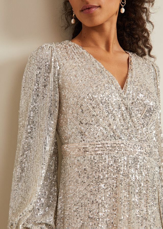 Silver Phase Eight Petite Amily Sequin Dress | 9851APTRH