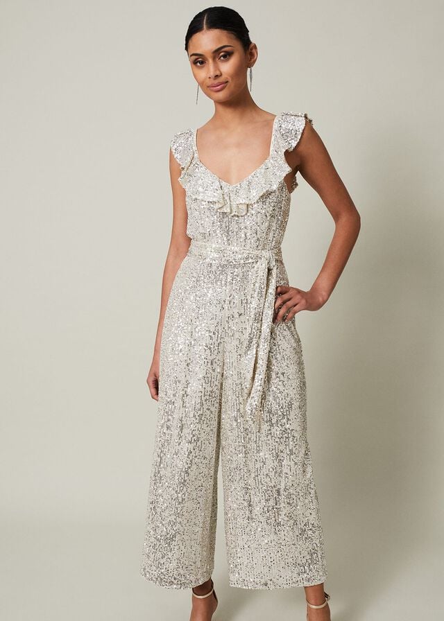 Silver Phase Eight Tazanna Sequin Wide Leg Jumpsuit | 7396ALNKG