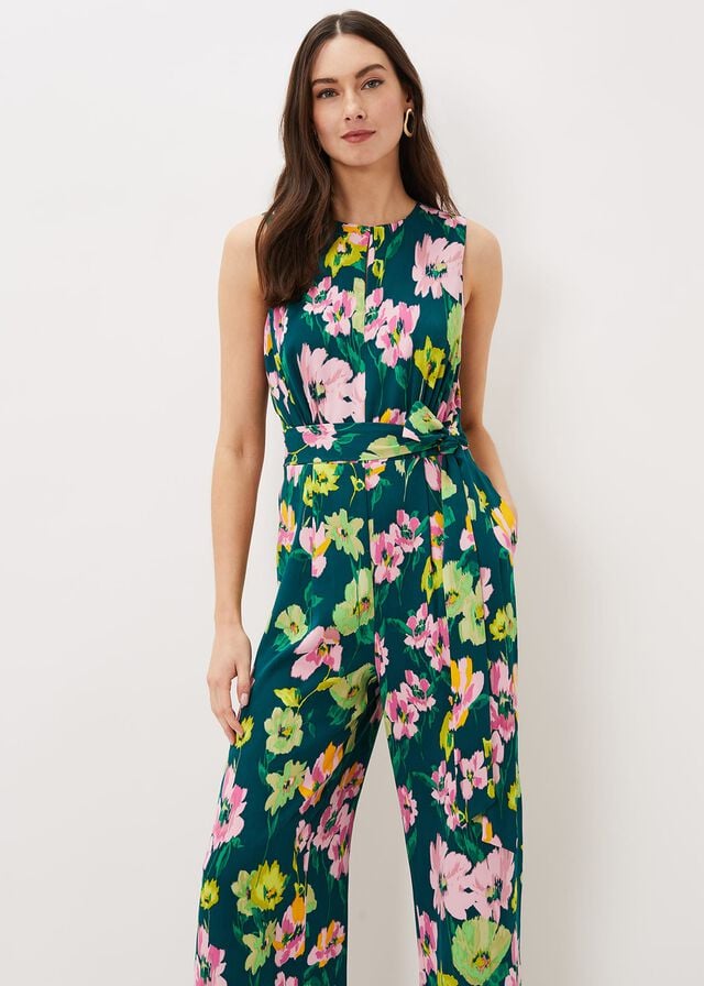 Turquoise / Multicolor Phase Eight Effie Printed Jumpsuit | 4207MRGLN