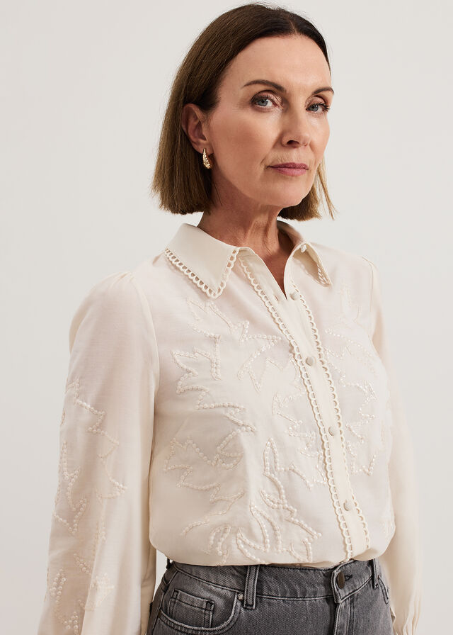 White Phase Eight Aneira Sequin Shirts | 5264IKUFS