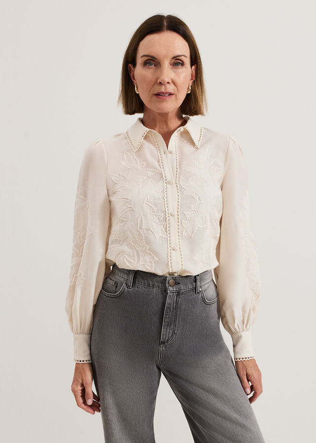 White Phase Eight Aneira Sequin Shirts | 5264IKUFS