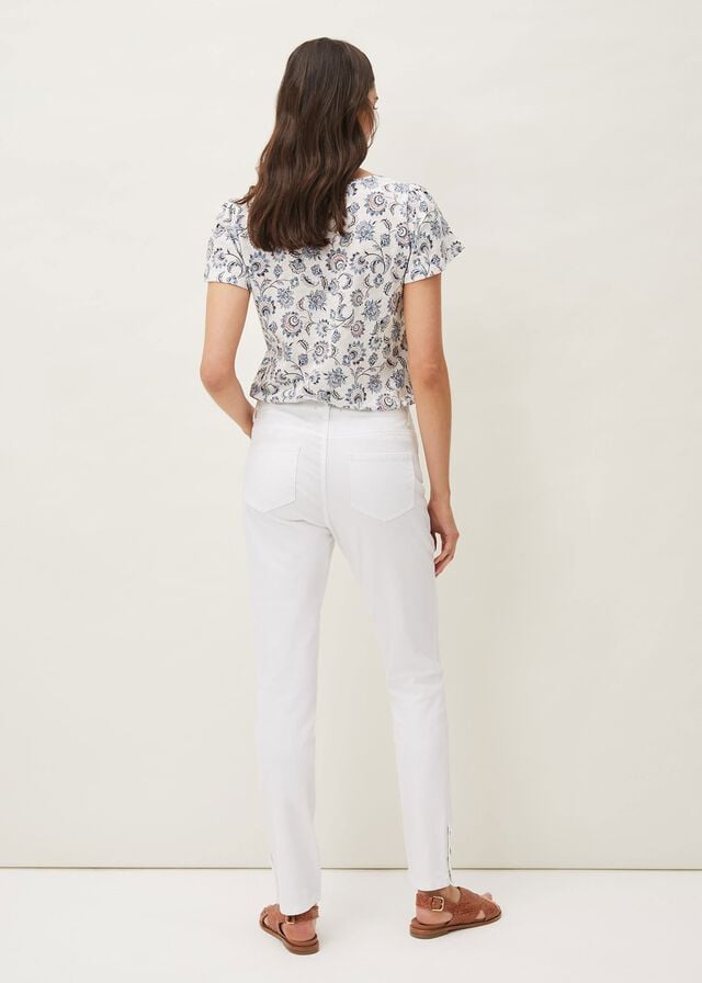 White Phase Eight Bobbie Skinny Button Hem Trousers | 7563AHSEN