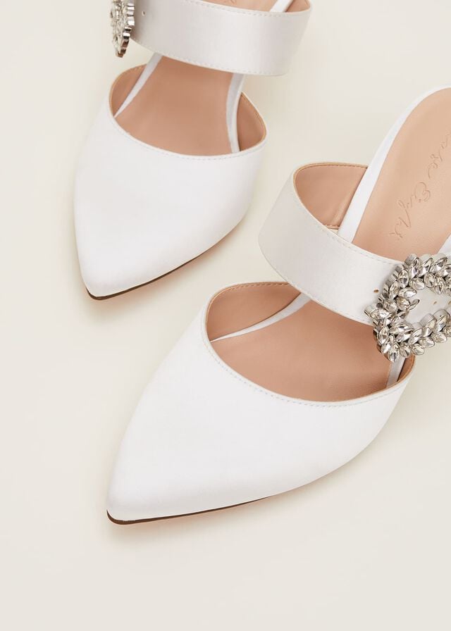 White Phase Eight Bridal Jewel Trim Mule Heels | 9753YZHXJ