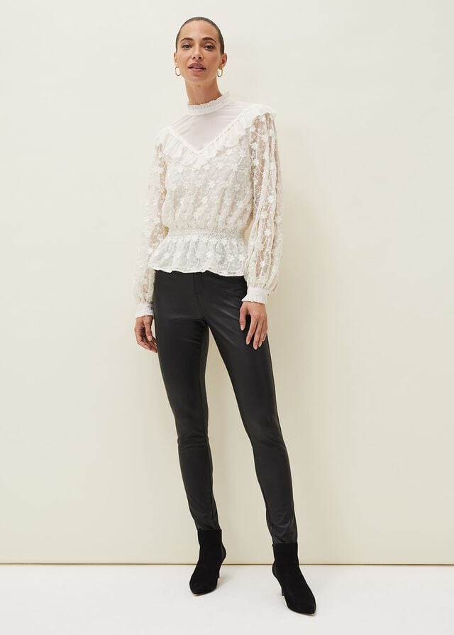White Phase Eight Coralina Embroidered Frill Shirts | 5206USCDE
