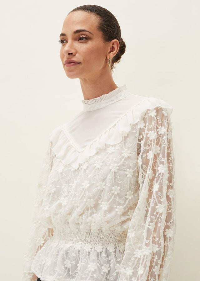 White Phase Eight Coralina Embroidered Frill Shirts | 5206USCDE