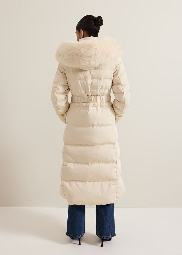 White Phase Eight Dixie Long Fur Hood Puffer Coats | 7364UNRCZ