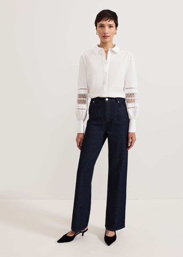 White Phase Eight Emmelina Broderie Shirts | 4678BKSJQ
