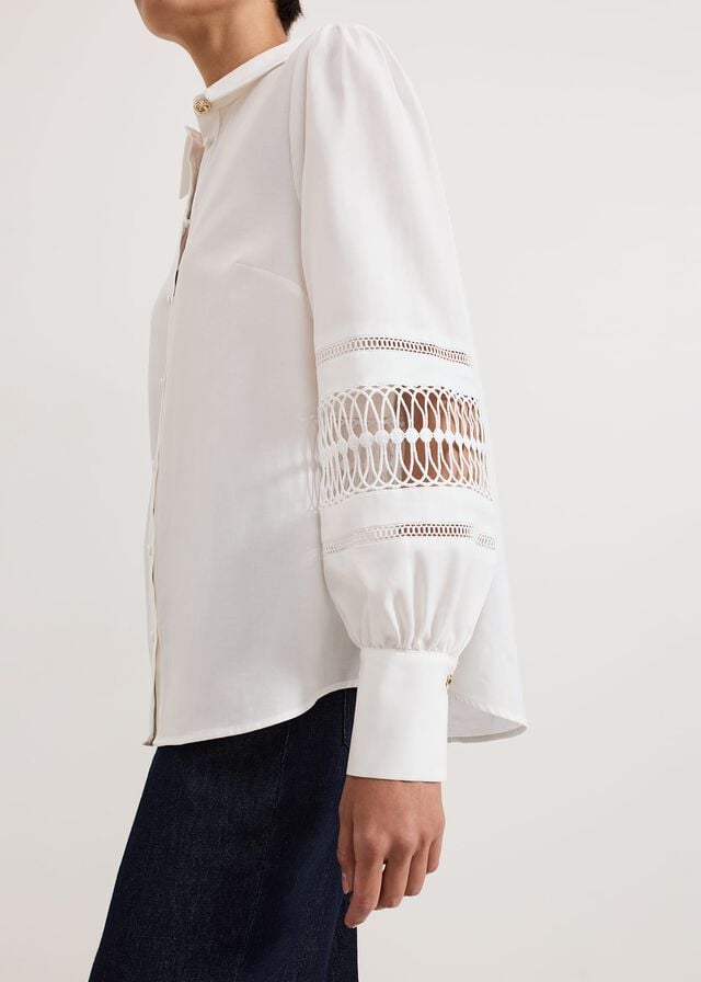 White Phase Eight Emmelina Broderie Shirts | 4678BKSJQ