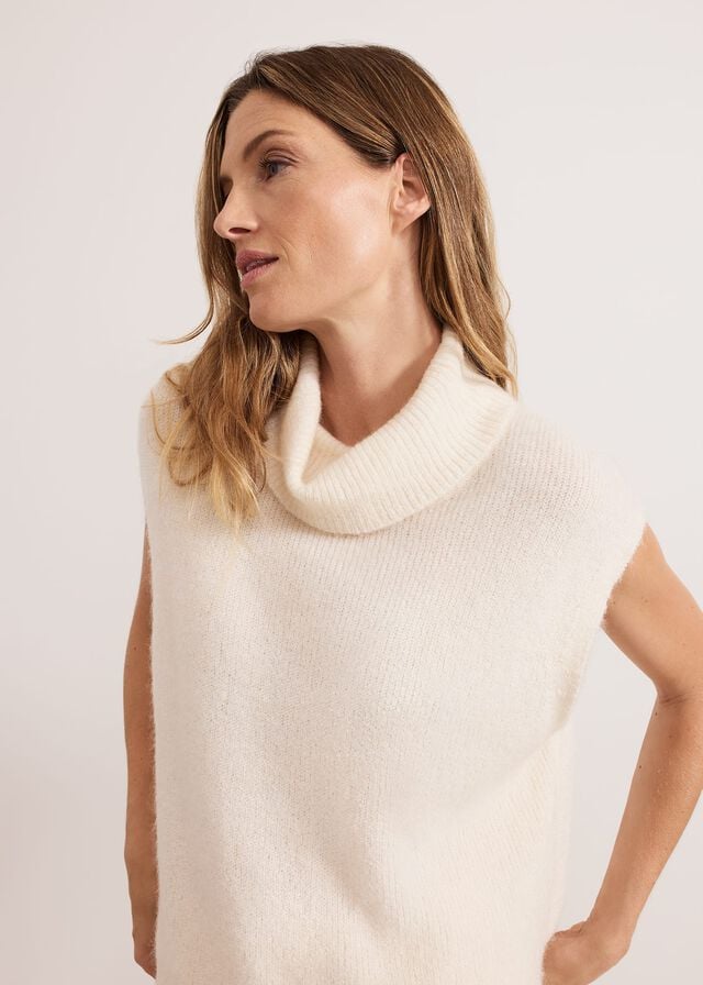 White Phase Eight Ginny Ivory Cowl Neck Tabard Knitwear | 4596HPIGQ
