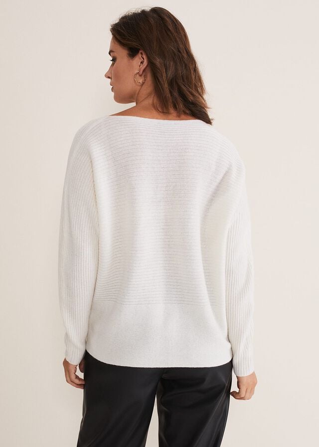 White Phase Eight Isabella Ripple Wool Cashmere Knitwear | 6921WDCVZ