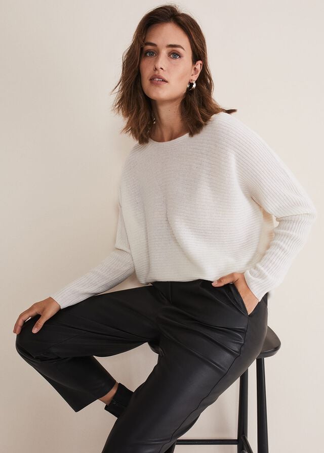 White Phase Eight Isabella Ripple Wool Cashmere Knitwear | 6921WDCVZ